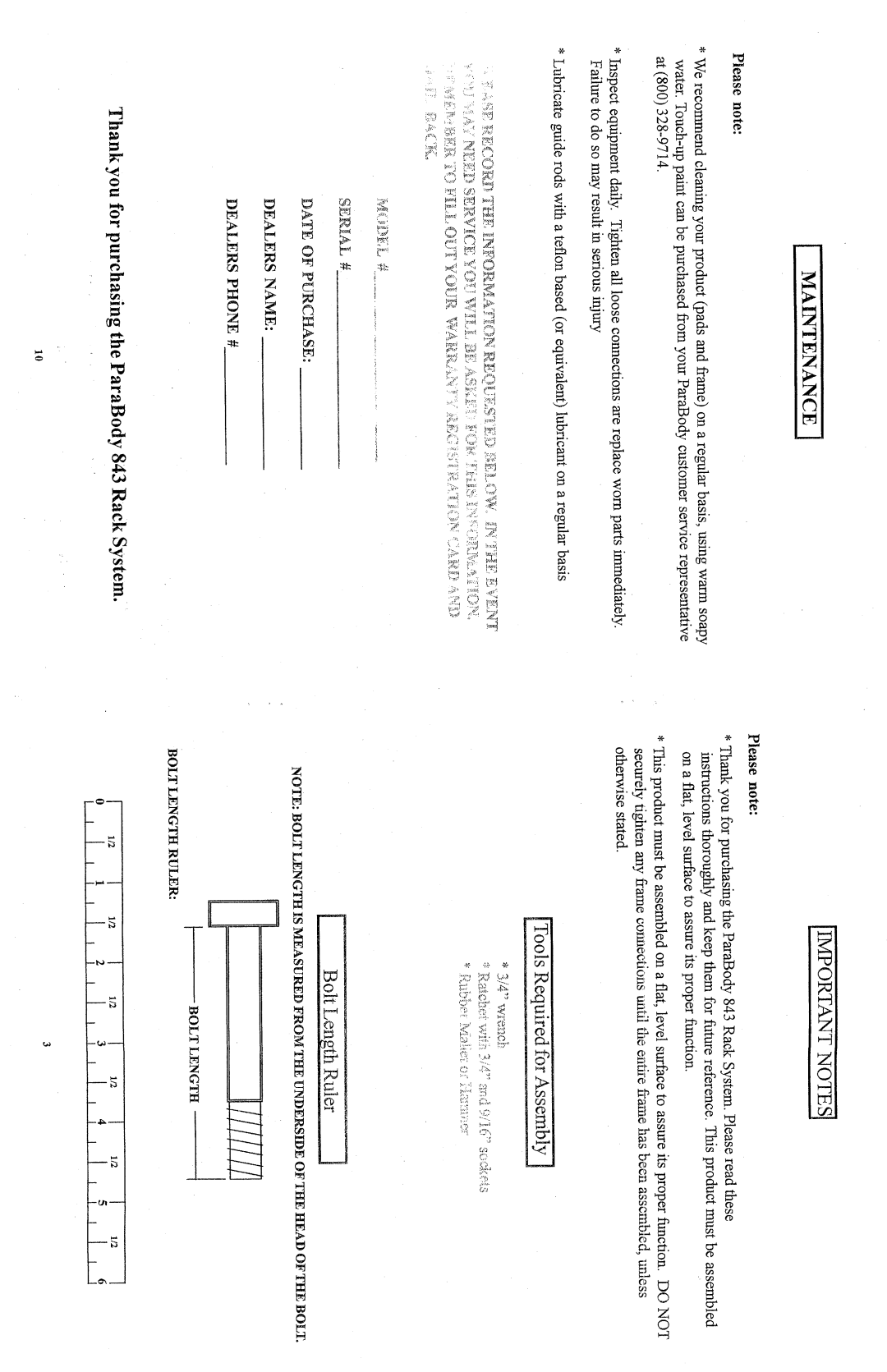 ParaBody 843 manual 