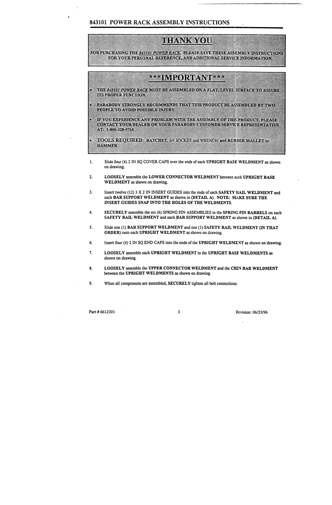 ParaBody 843101 manual Powerrack Assembly Instructions 