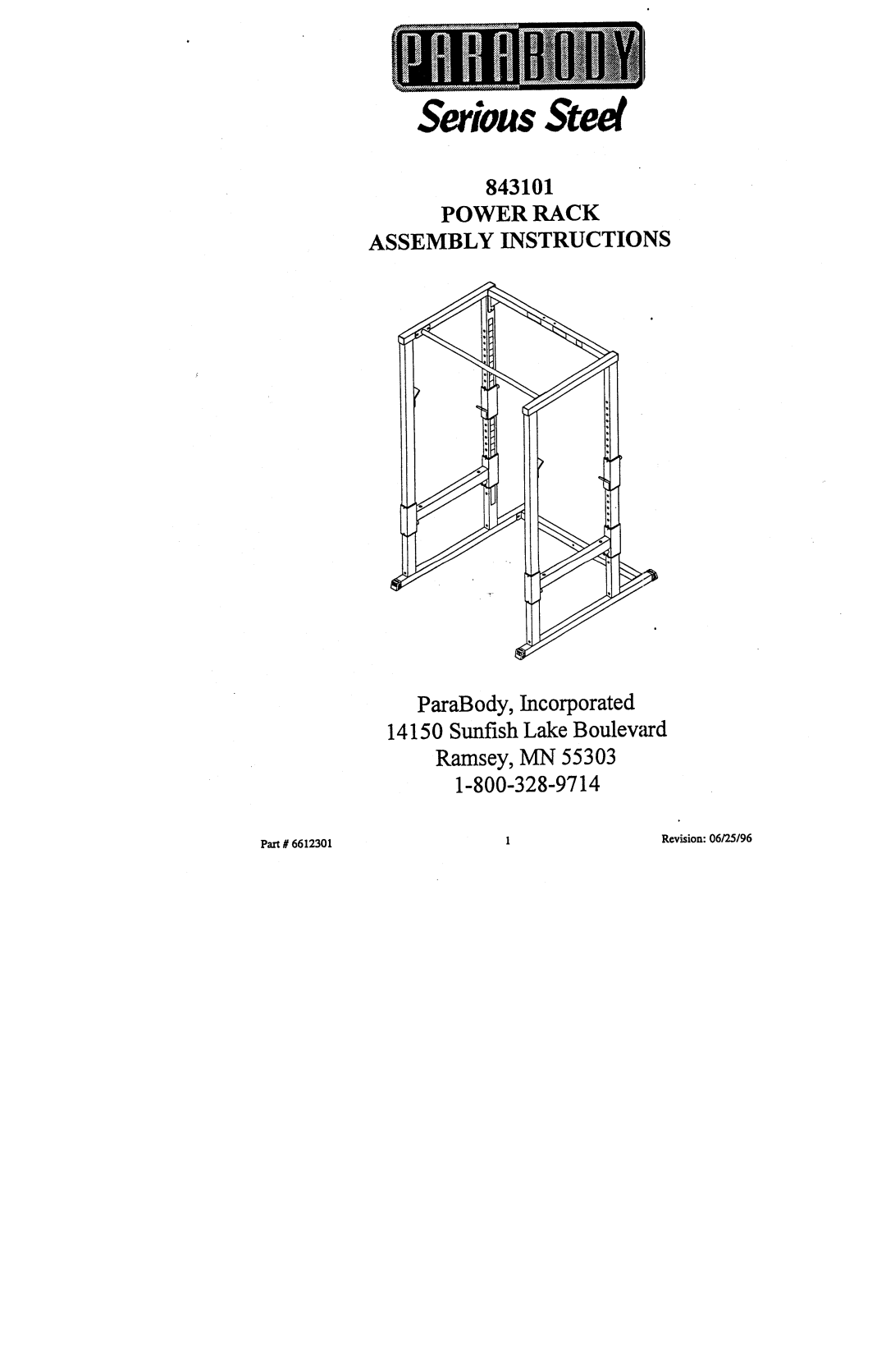 ParaBody 843101 manual SeriousSteel, Power Rack Assembly Instructions 
