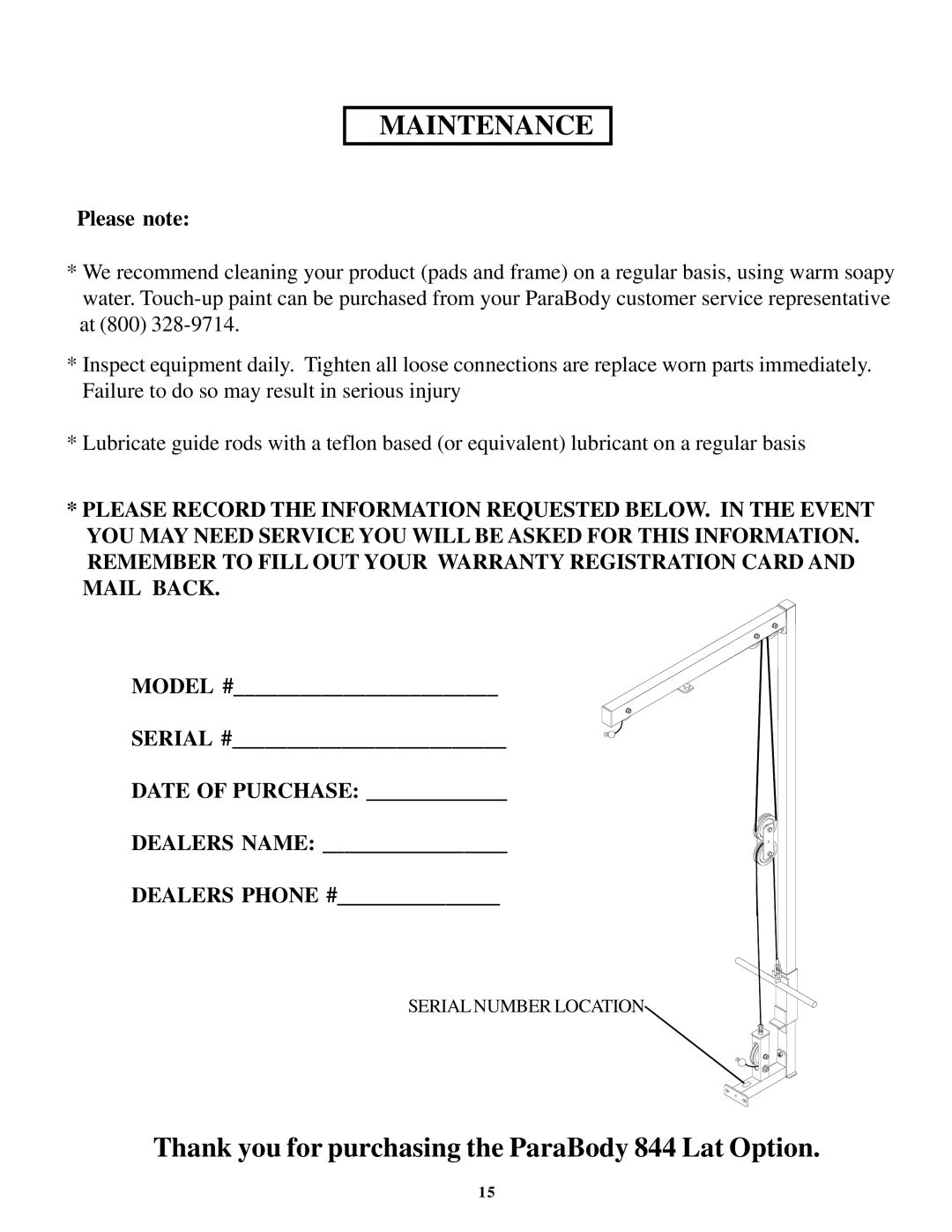 ParaBody 844 manual Maintenance 