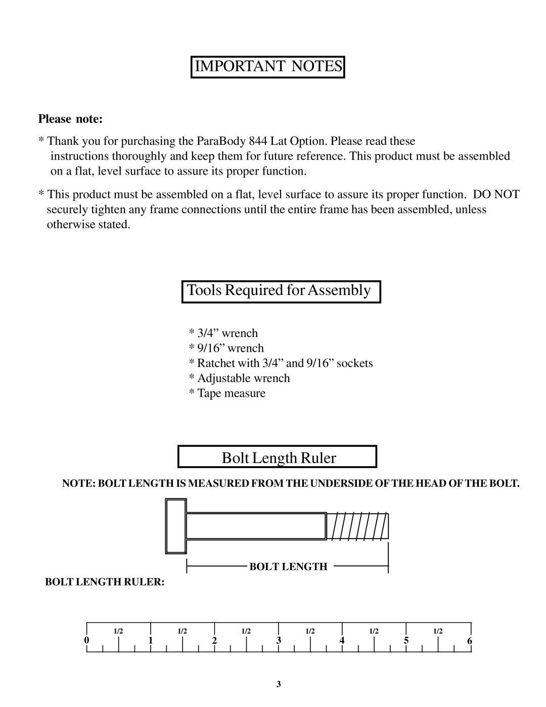 ParaBody 844 manual Important Notes 