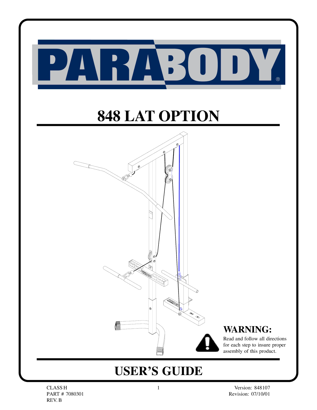 ParaBody 848 manual LAT Option 