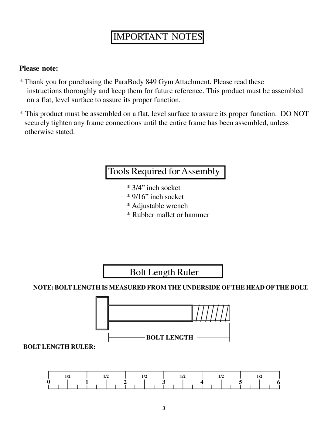 ParaBody 849 manual Important Notes, Please note 