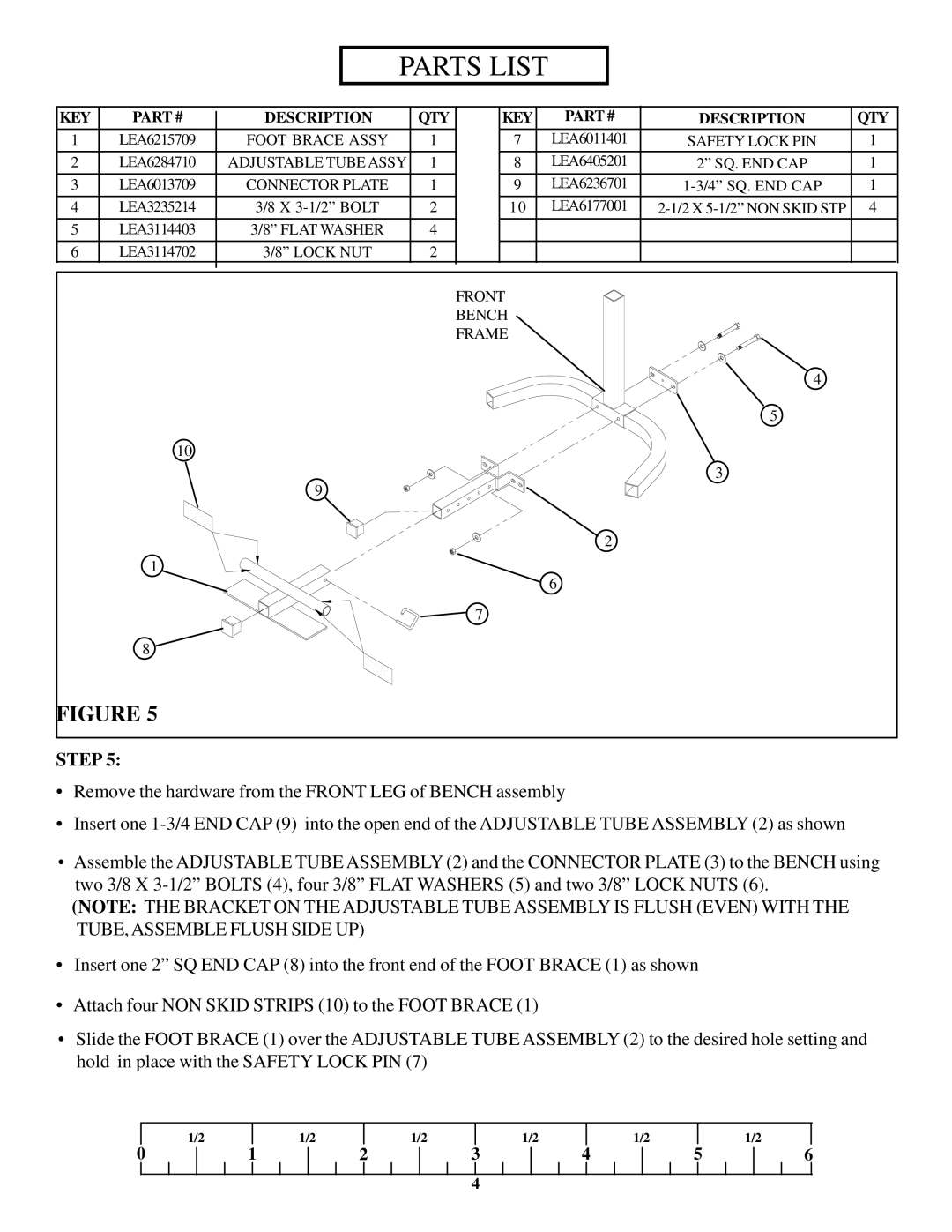 ParaBody 849 manual Parts List, KEY Description QTY 