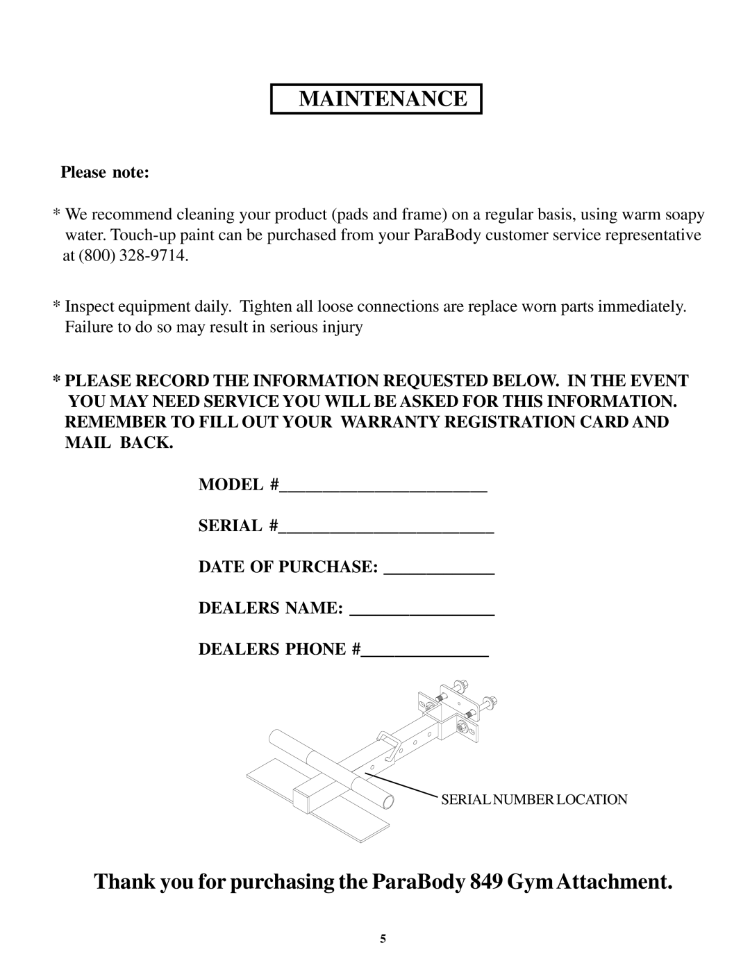 ParaBody 849 manual Maintenance 