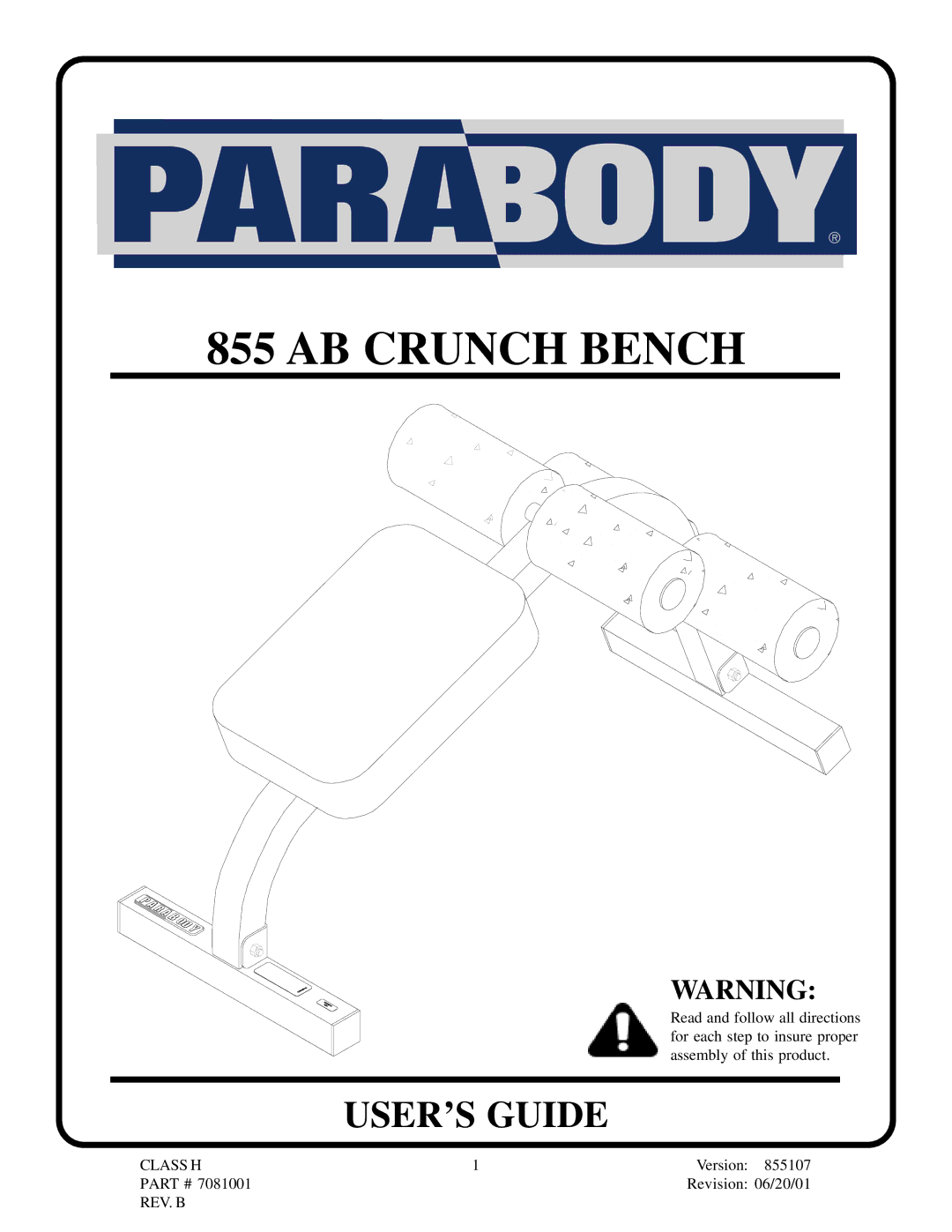 ParaBody 855 AB manual AB Crunch Bench 