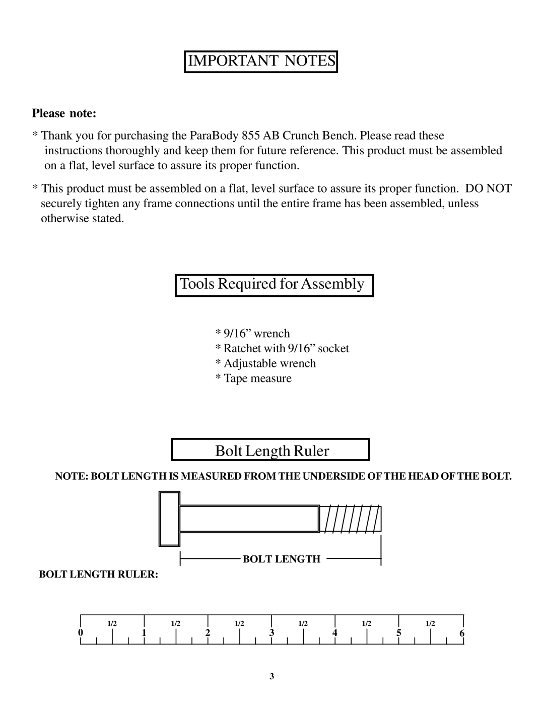 ParaBody 855 AB manual Important Notes, Please note 