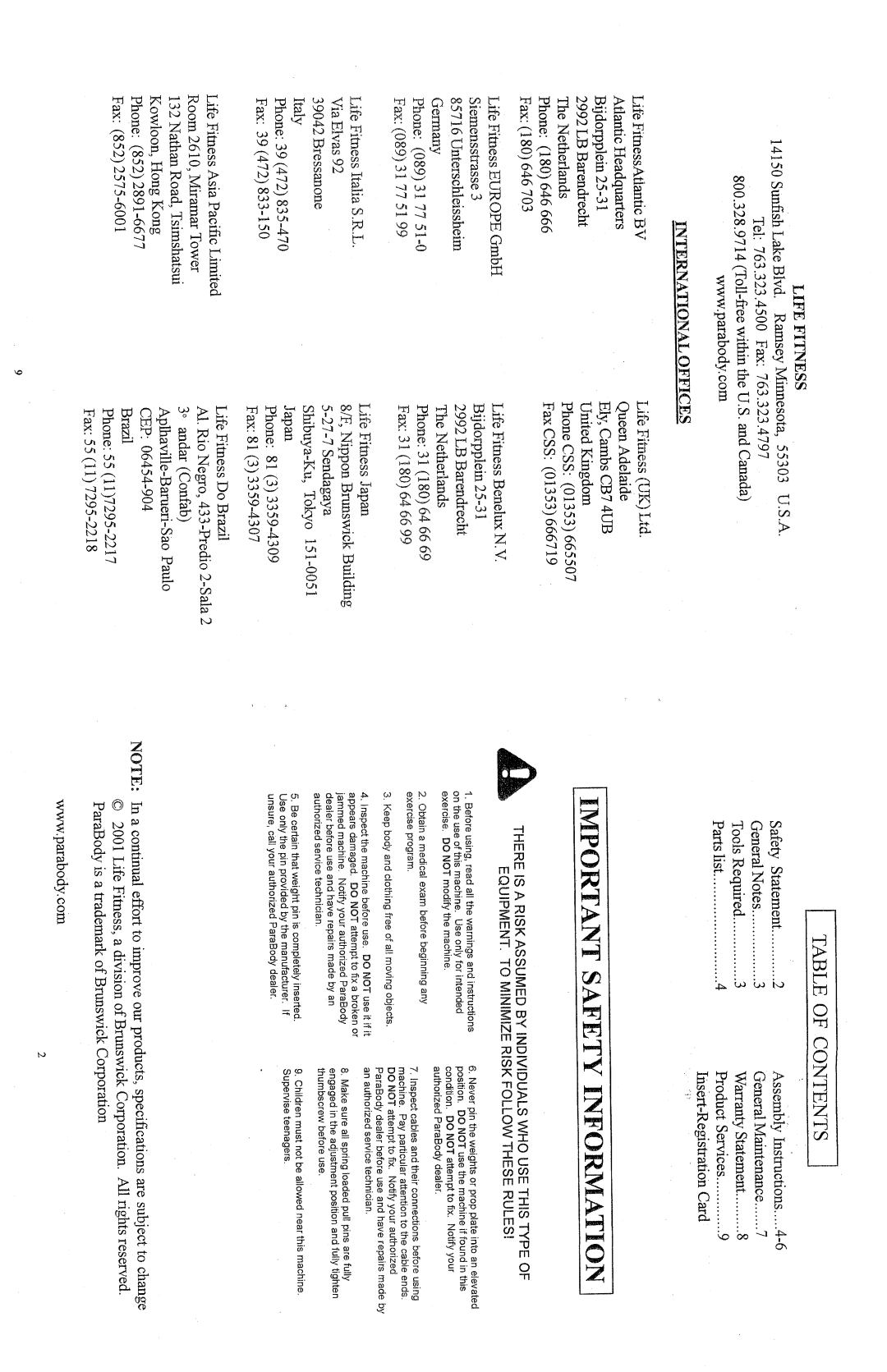 ParaBody 855 manual 