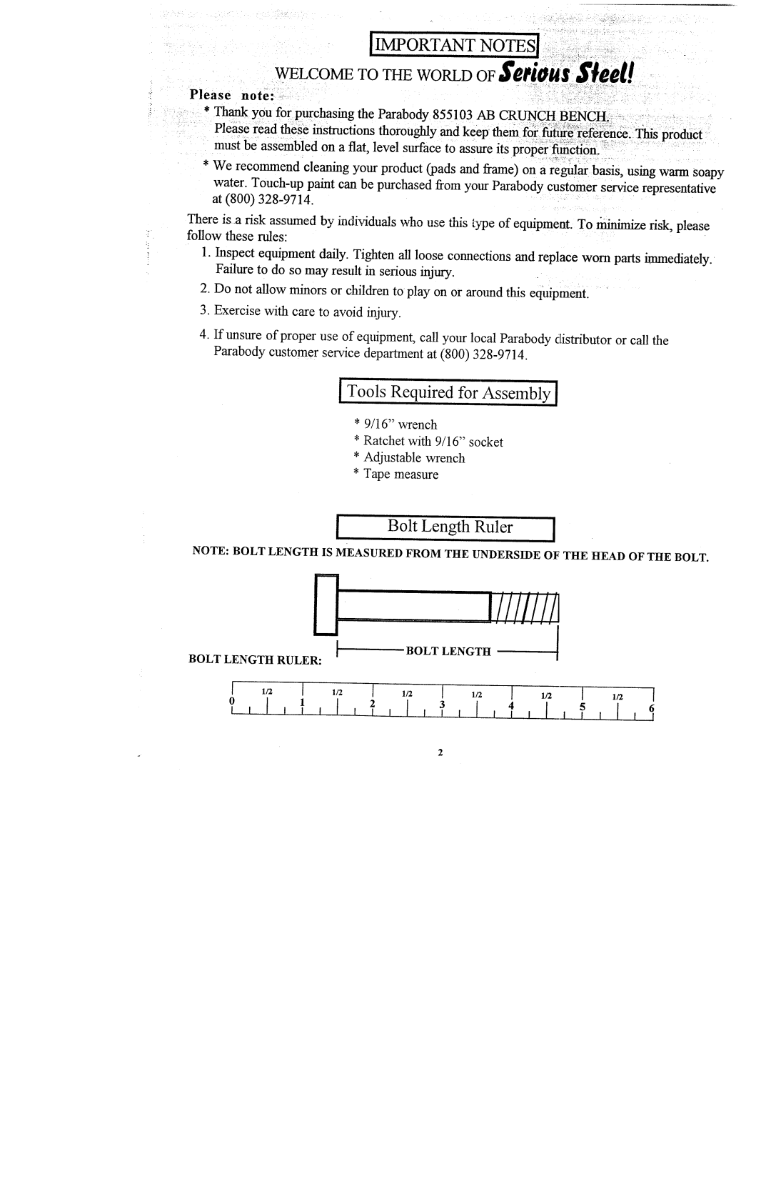 ParaBody 855103 manual Welcometo the Worldof ~,~i~,t$, Bolt Length Ruler 