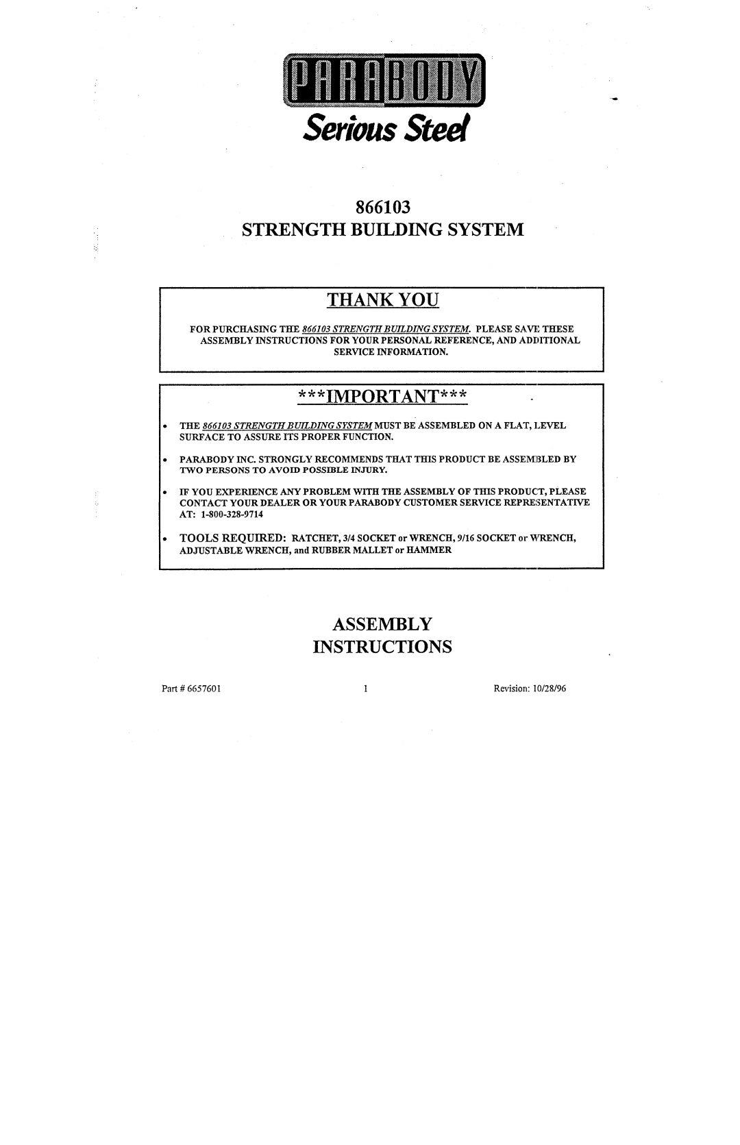 ParaBody 866103 manual SeriousSteel 