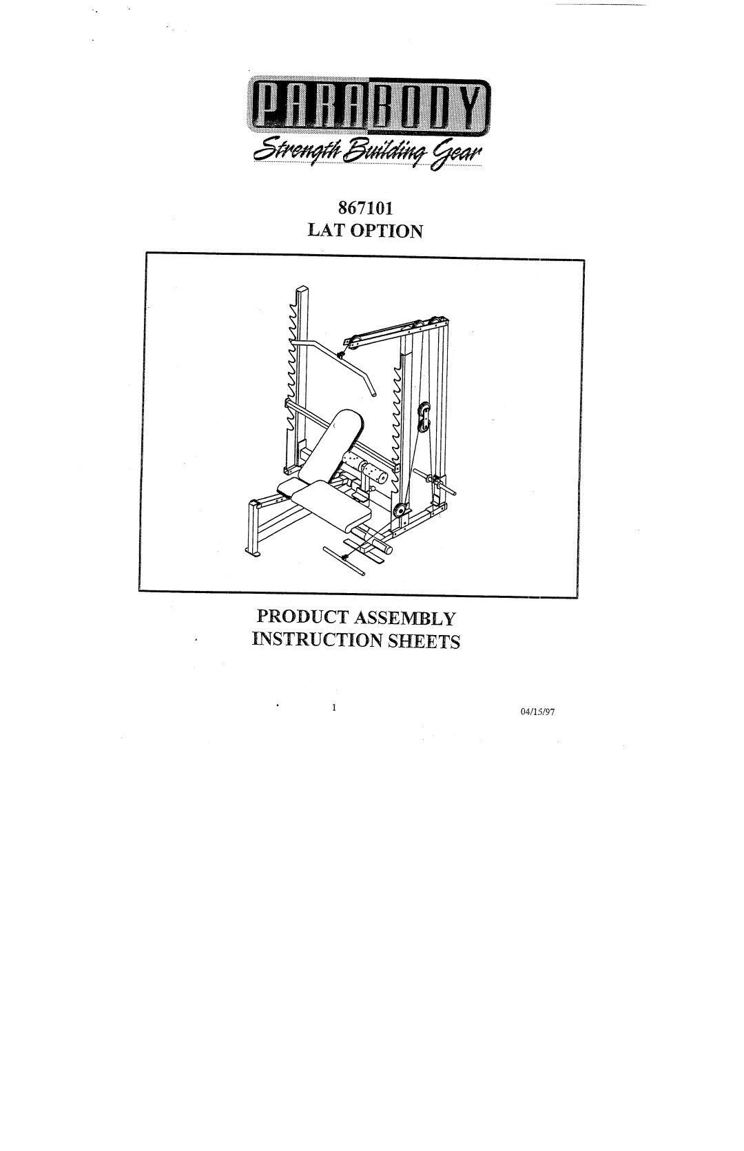 ParaBody 867101 manual LAT Option Product Assembly Instruction Sheets 