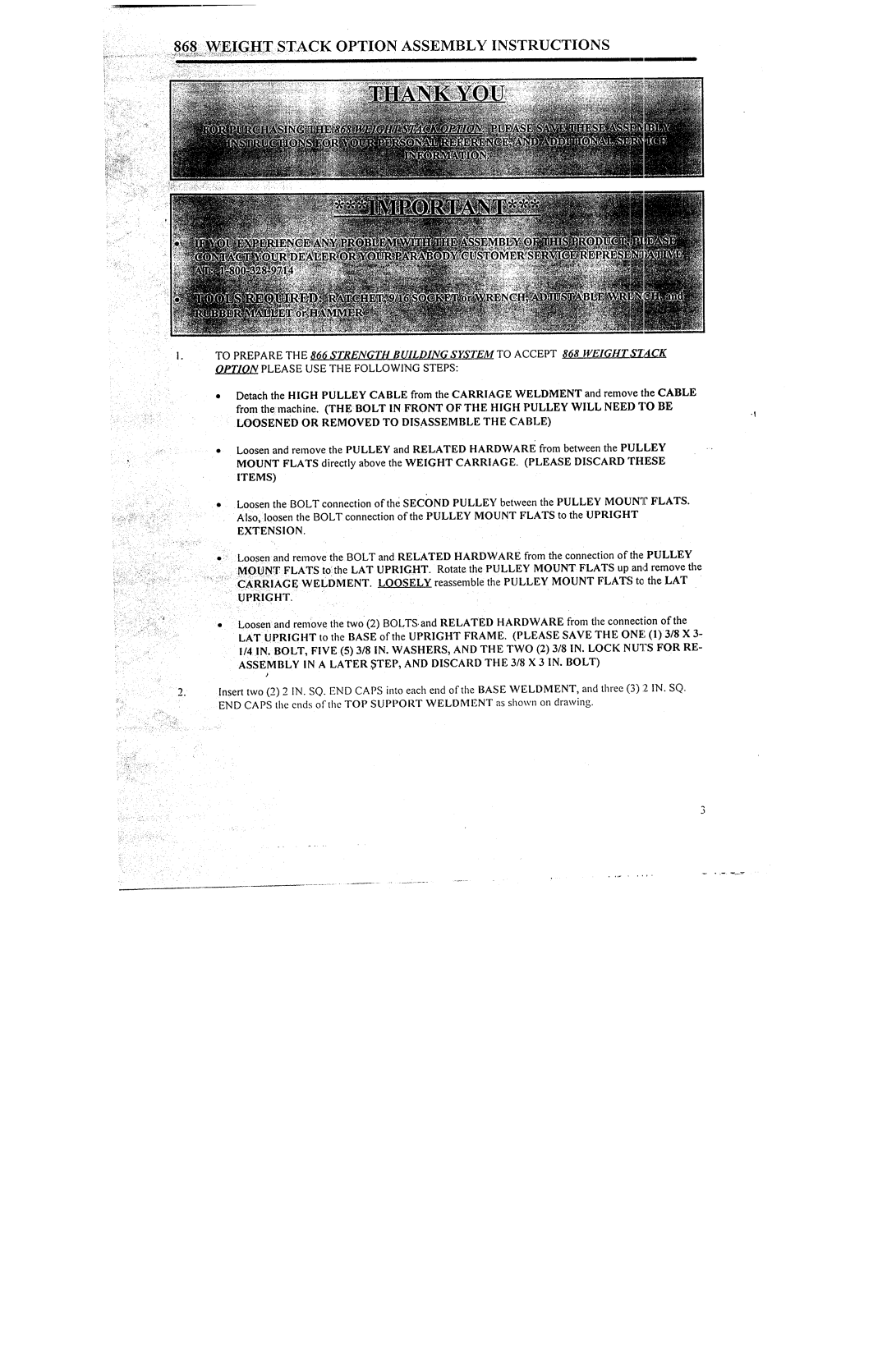 ParaBody manual 868 WEI.GHT Stack Option Assembly Instructions 