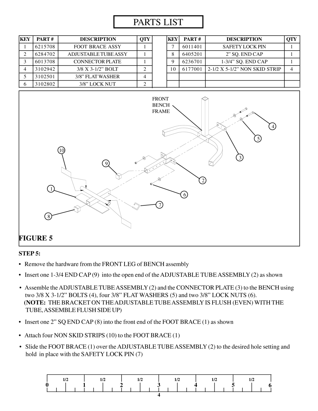 ParaBody 870 manual Parts List, KEY Description QTY 