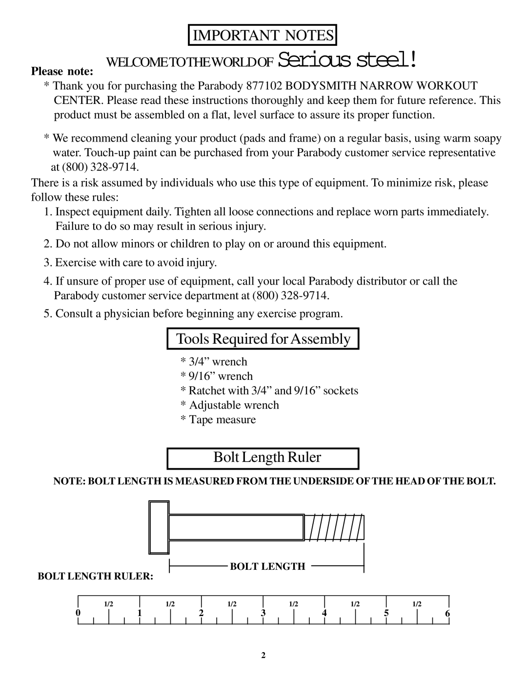 ParaBody 877102 manual Important Notes 