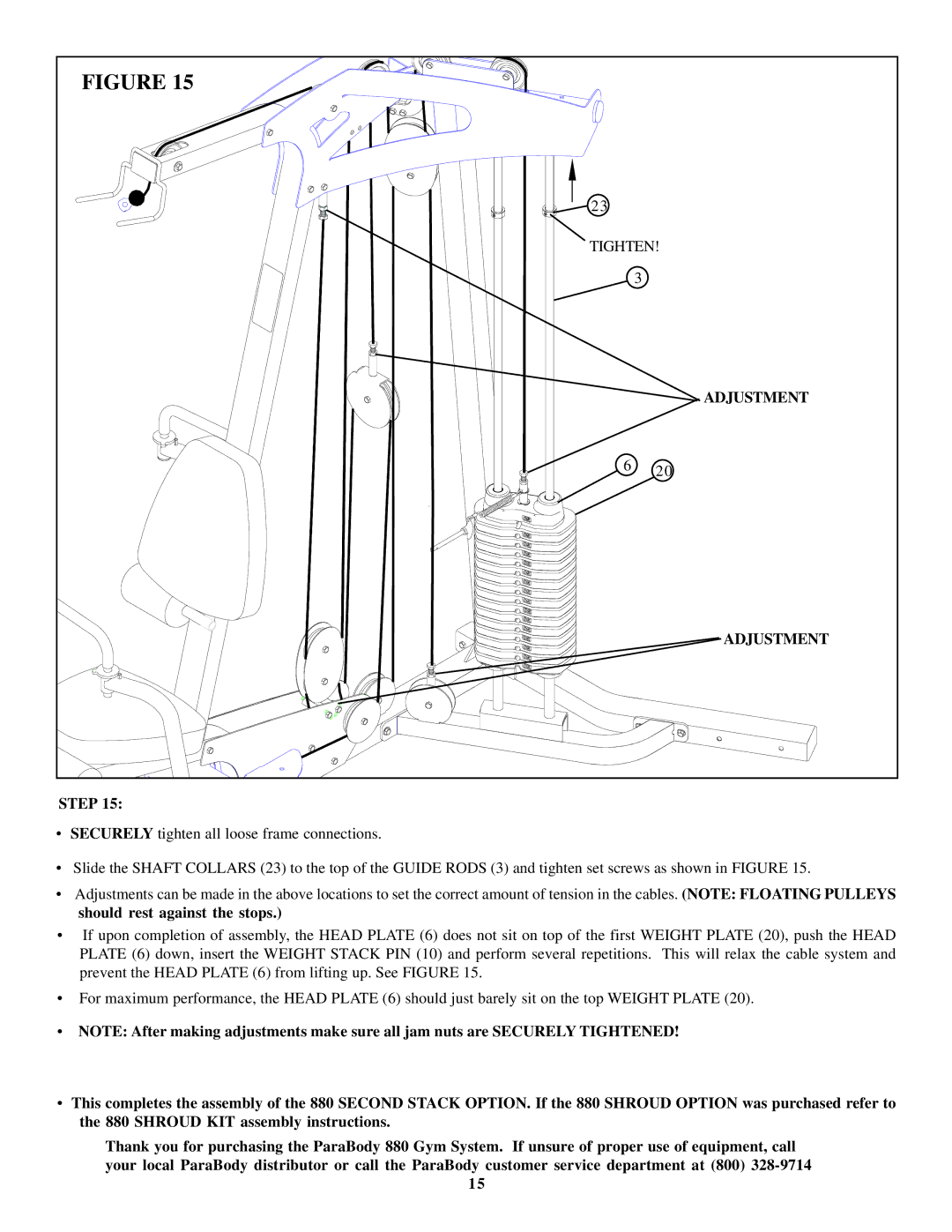 ParaBody 883 manual Adjustment 