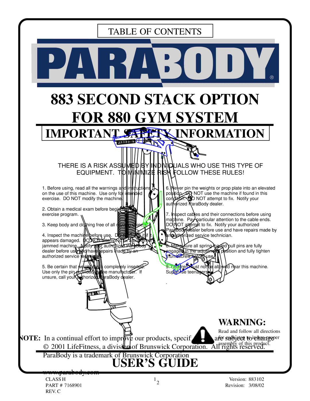 ParaBody 883 manual Important Safety Information 