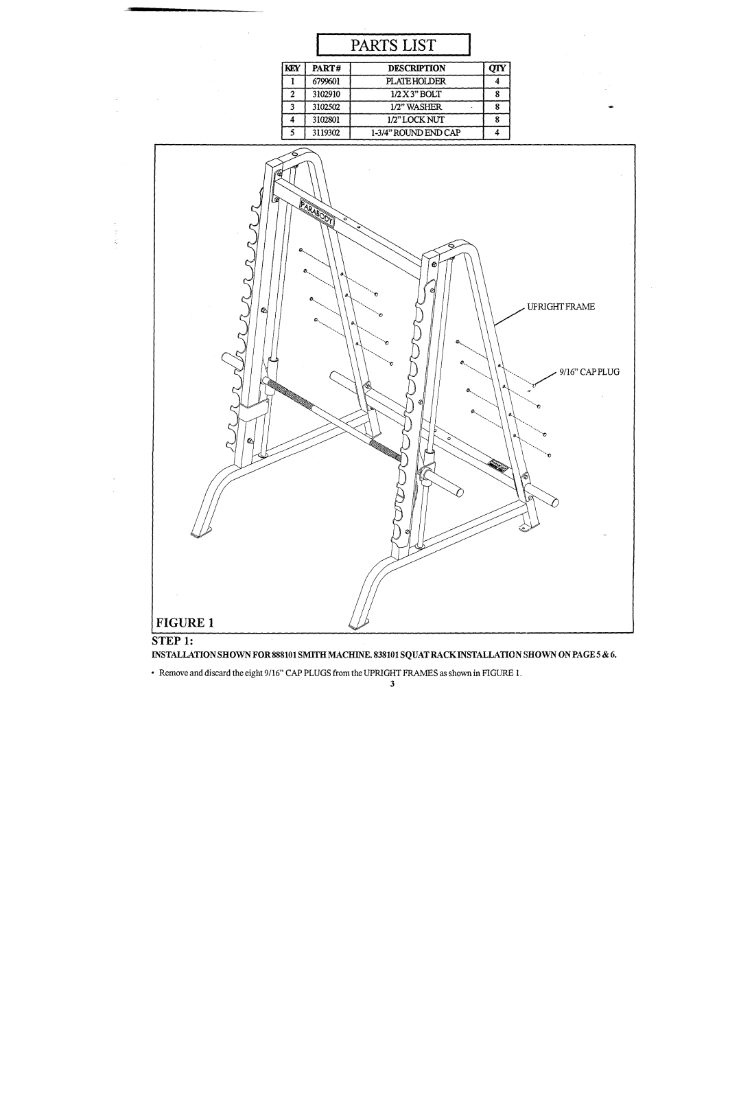 ParaBody 883101 manual Parts List 