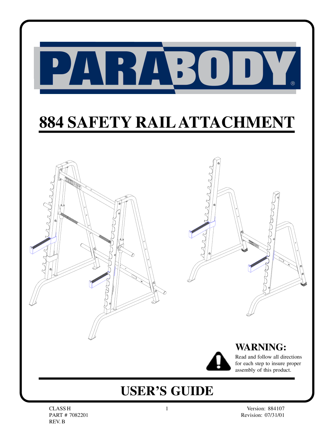 ParaBody 884 manual Safety Rail Attachment, USER’S Guide 