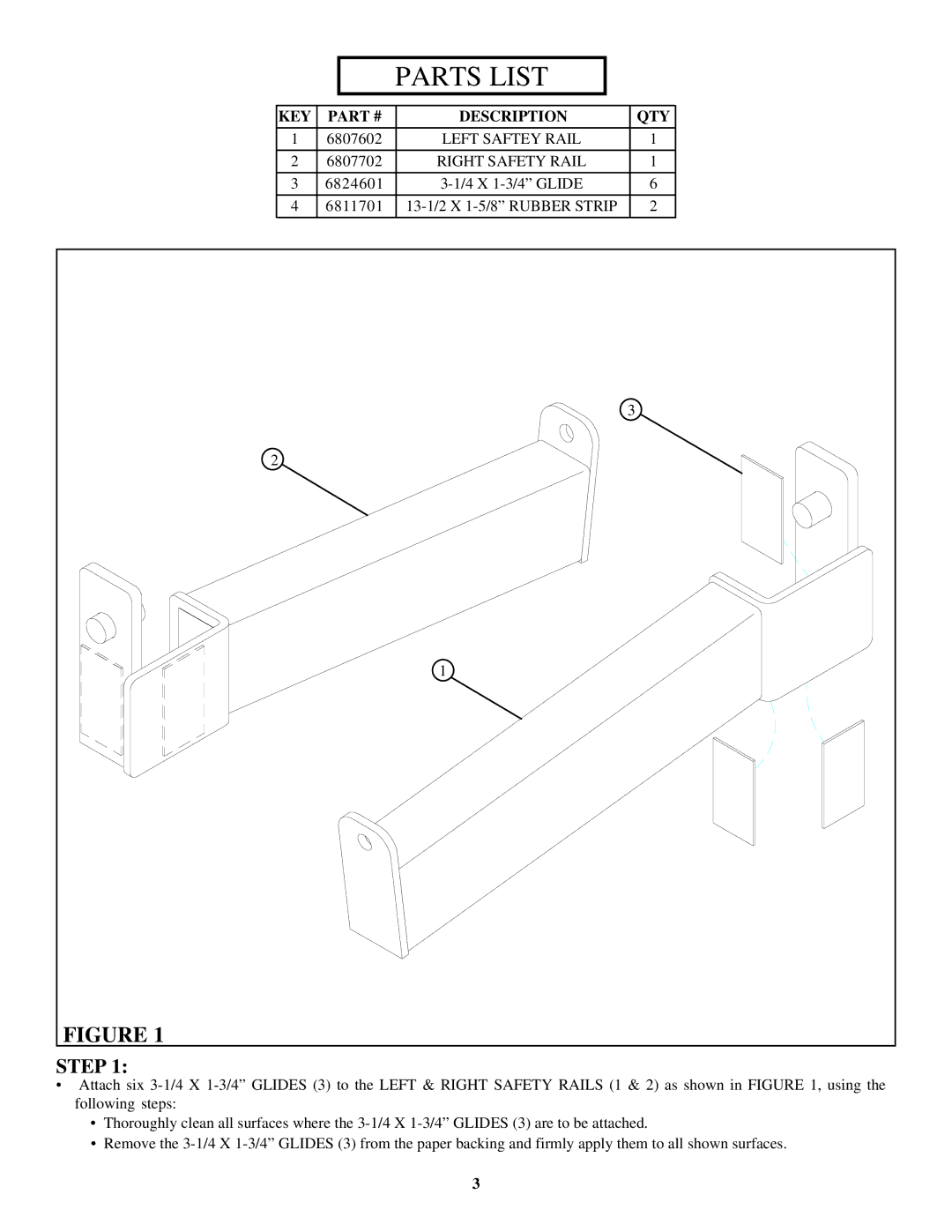 ParaBody 884 manual Parts List, KEY Description QTY 