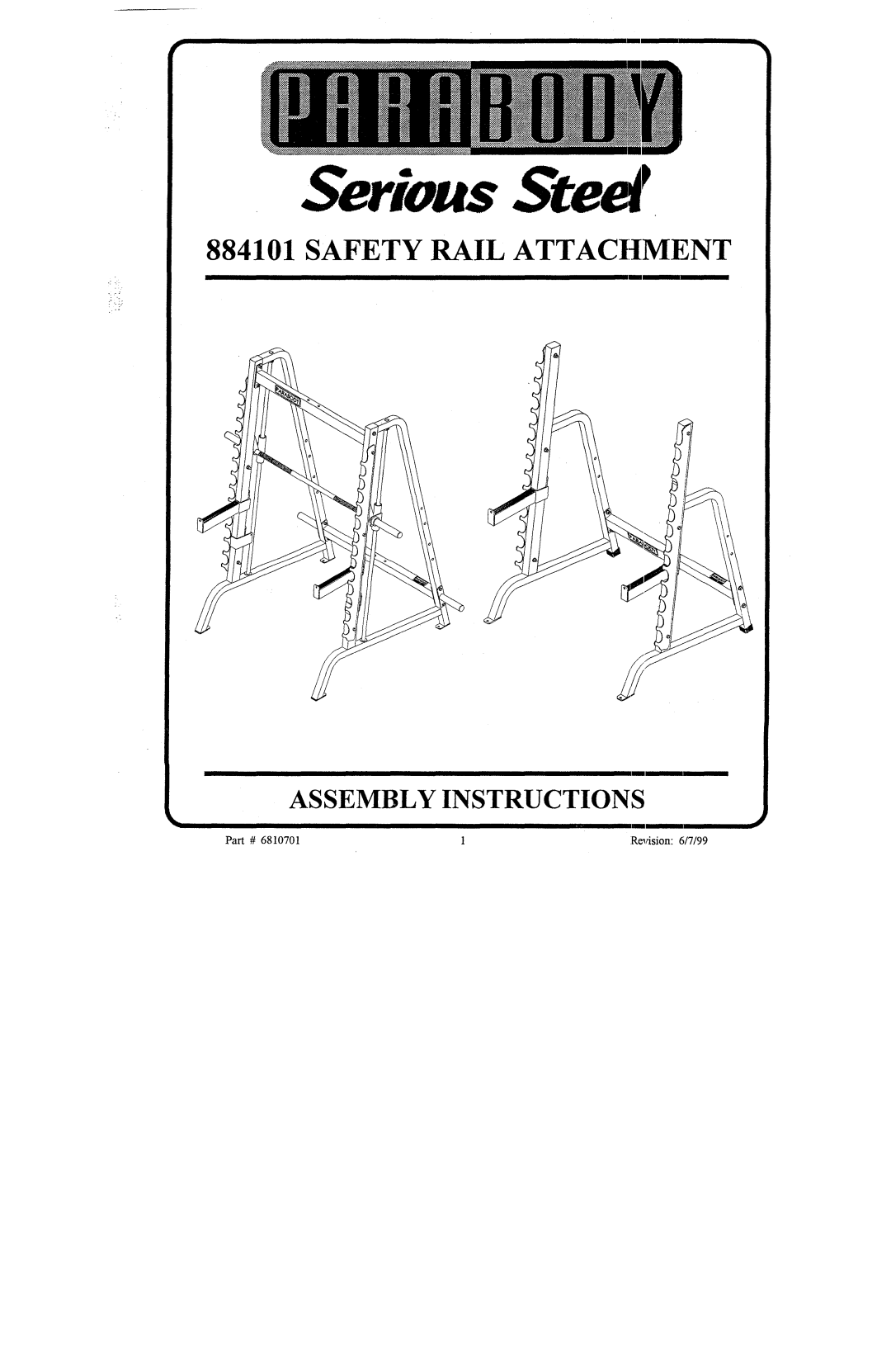 ParaBody 884101 manual Safety Rail Attachment Assembly Instructions 