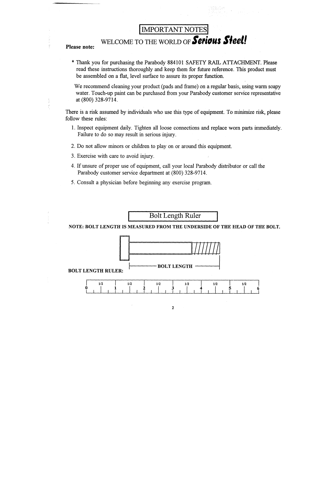 ParaBody 884101 manual Importantn~Tes 