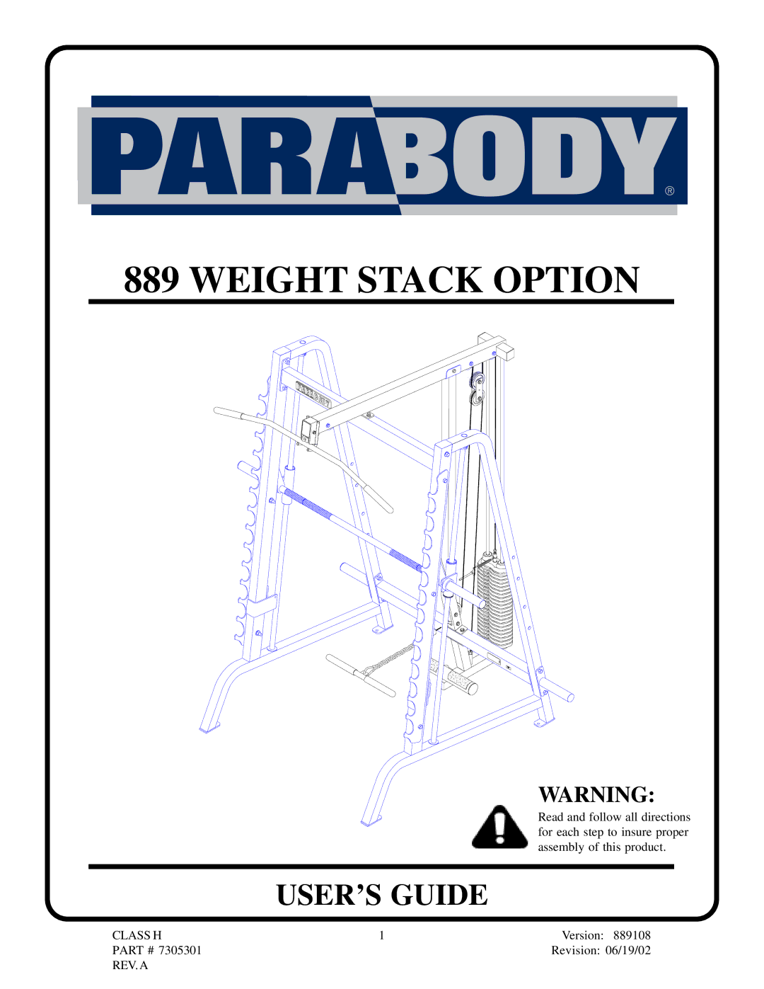 ParaBody 889 manual Weight Stack Option 