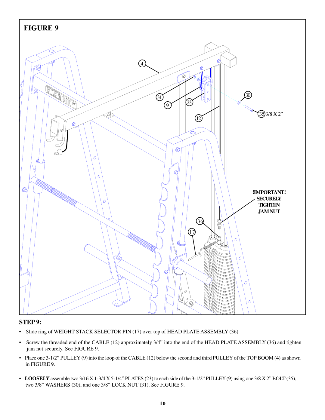 ParaBody 889 manual Tighten 