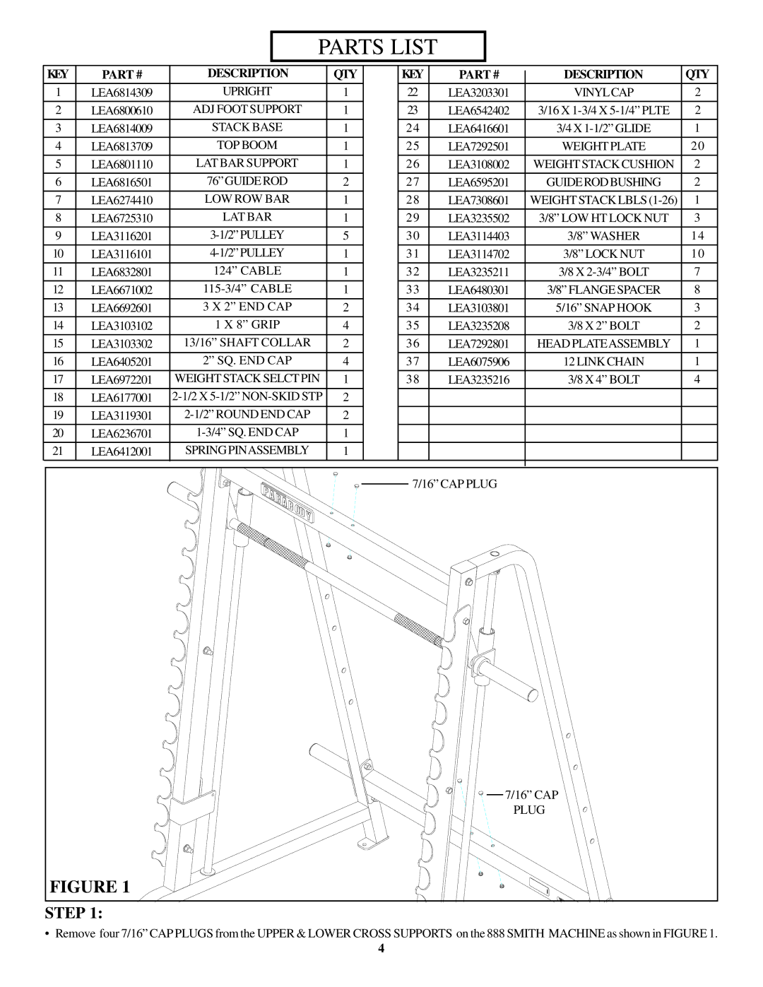 ParaBody 889 manual Parts List 