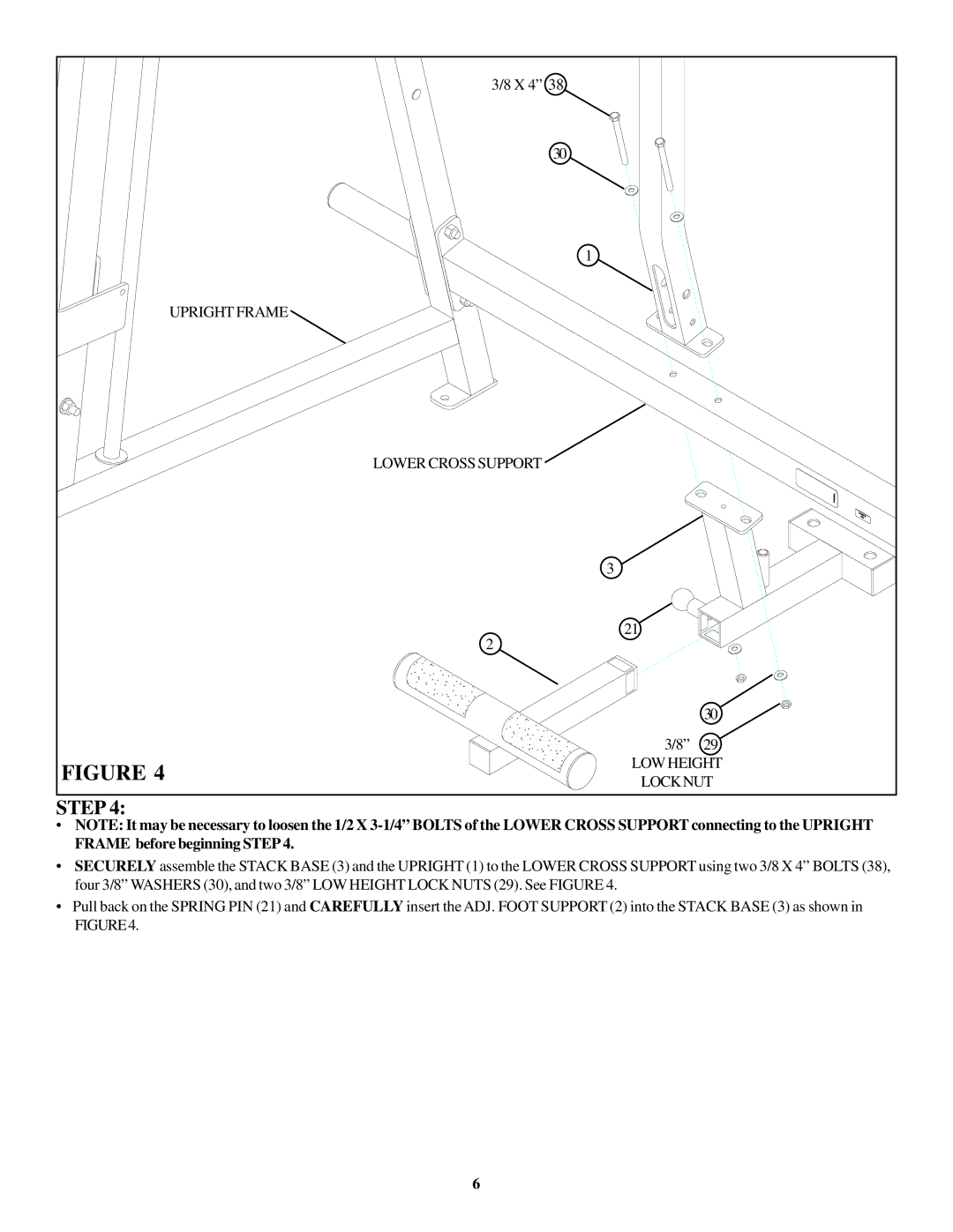 ParaBody 889 manual Upright Frame Lower Cross Support LOW Height Locknut 