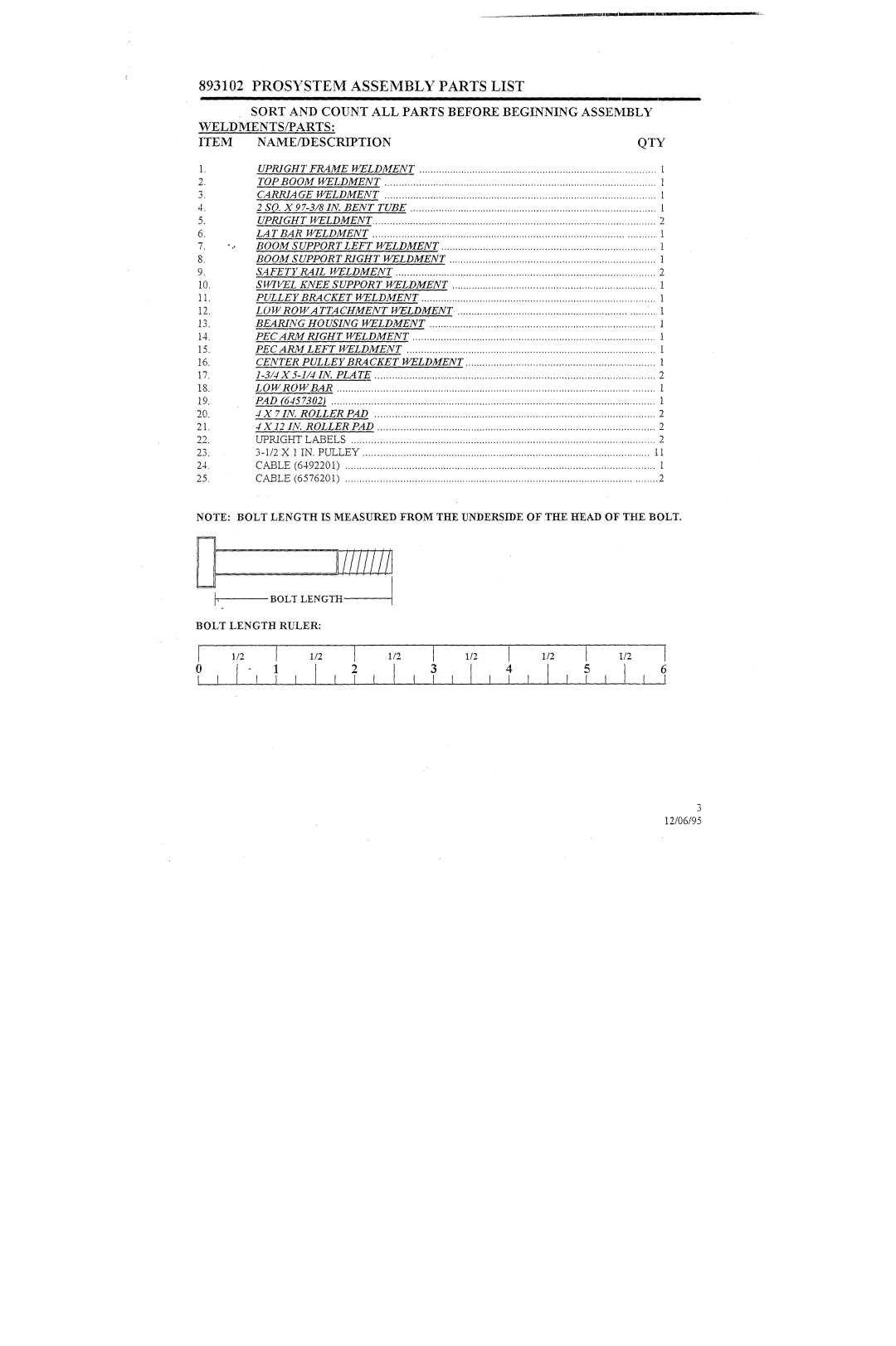 ParaBody 893101 manual Uprightframeweldjient TOPBO03IWELD~IENT CARRIAGEI,VELDMENT, 1X7 IN.ROLLERPAD X12I~~ROLLERPAD 