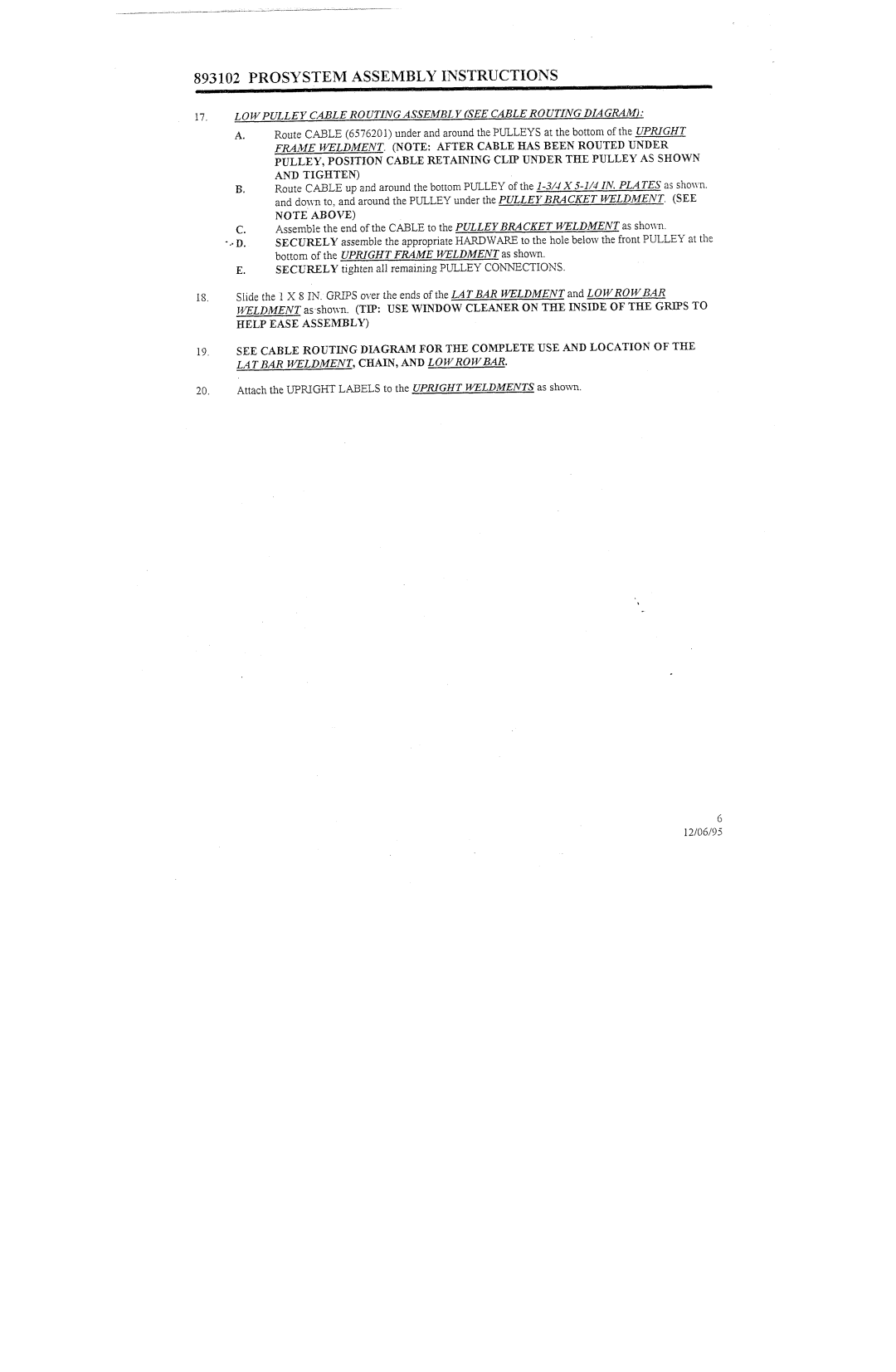 ParaBody 893101 manual LOW Pulley Cable Routingassembl Y see Cable ROUTINGDIAGRA3~I 