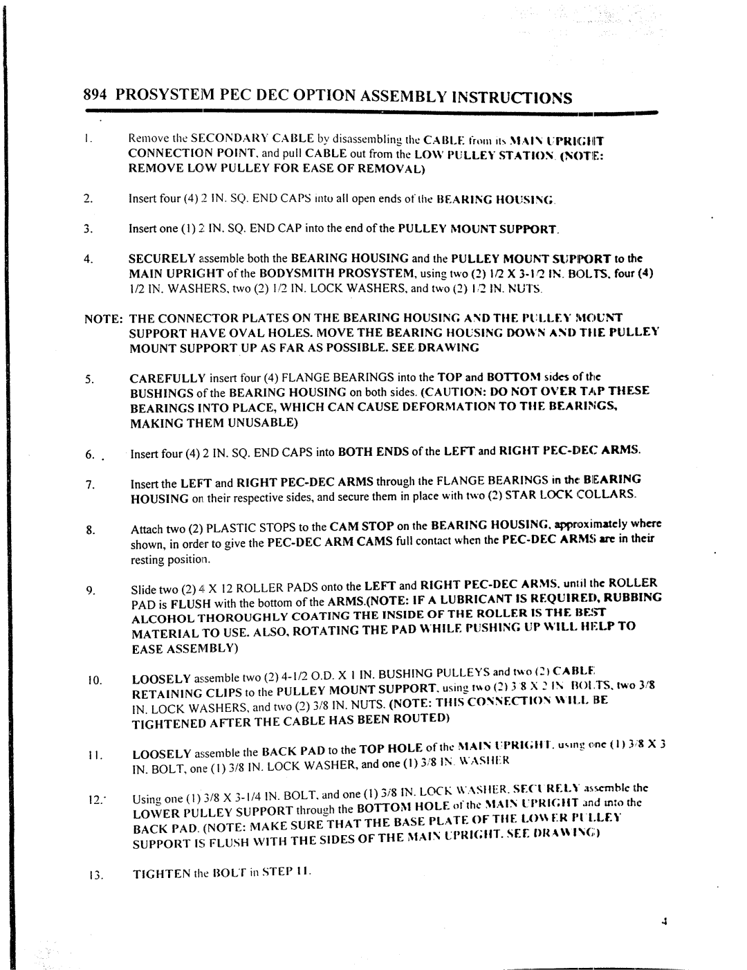 ParaBody 894 manual Prosystem PEC DEC Option Assembly Instructions, REMOVELG,W Pulley for Ease of Removal 