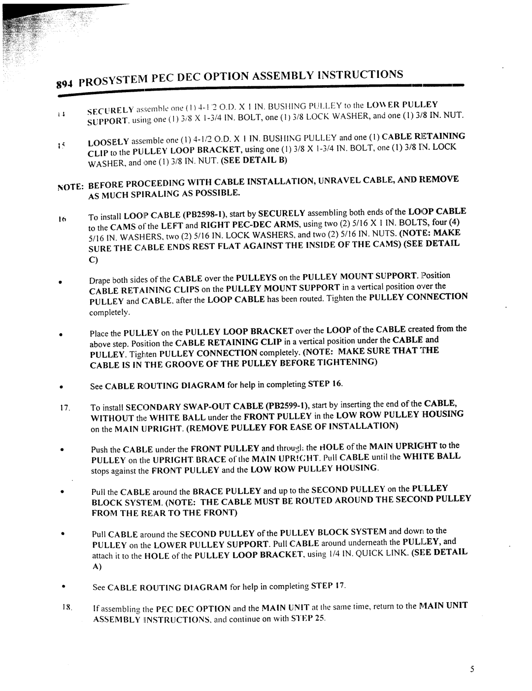 ParaBody 894 manual Prosysteivi PEC DEC Option Assembly Instructions 