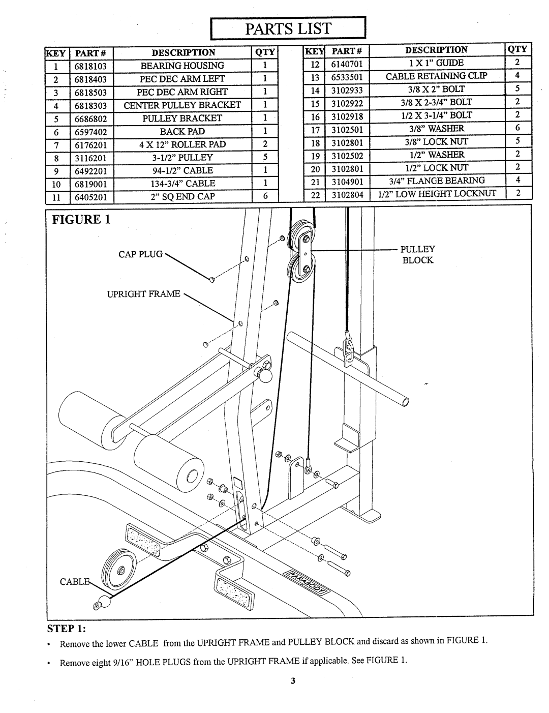 ParaBody 894104A manual Partslist 