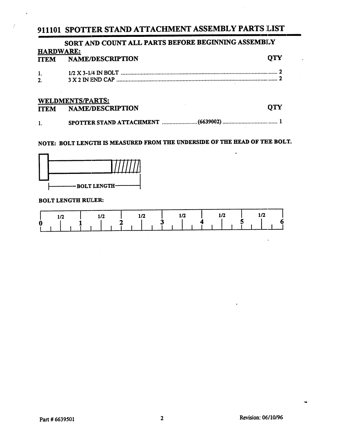 ParaBody 911101 manual Spotter Stand Attachment Assembly Parts List 