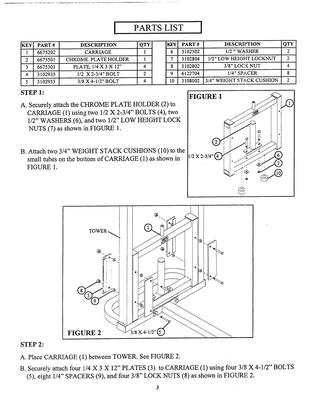 ParaBody 912101 manual Parts List 