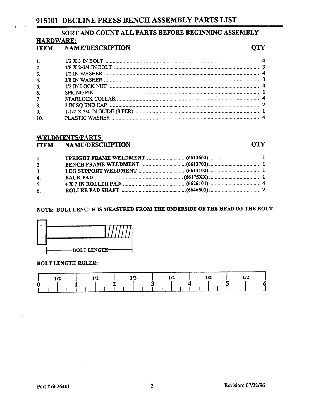 ParaBody 915101 manual Qty, Name/Description 