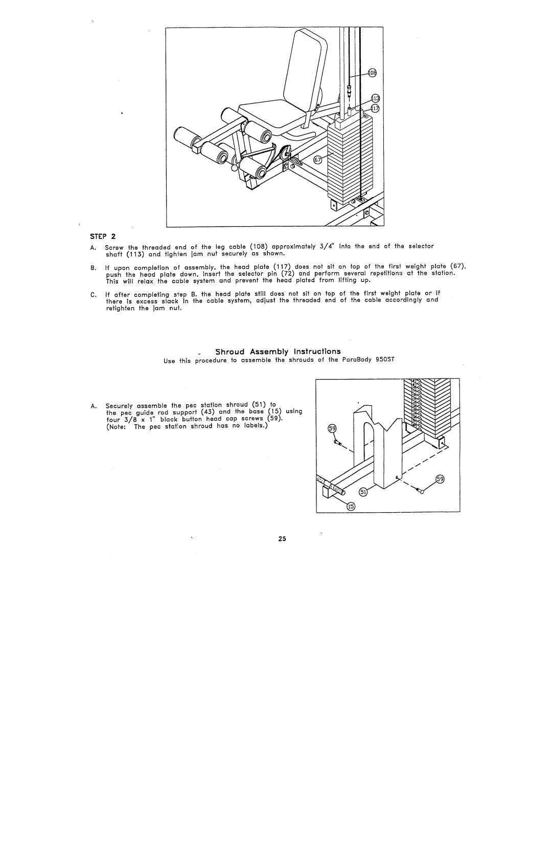 ParaBody 950 st manual Pec guid~, rod support 43 and the base 15 using 