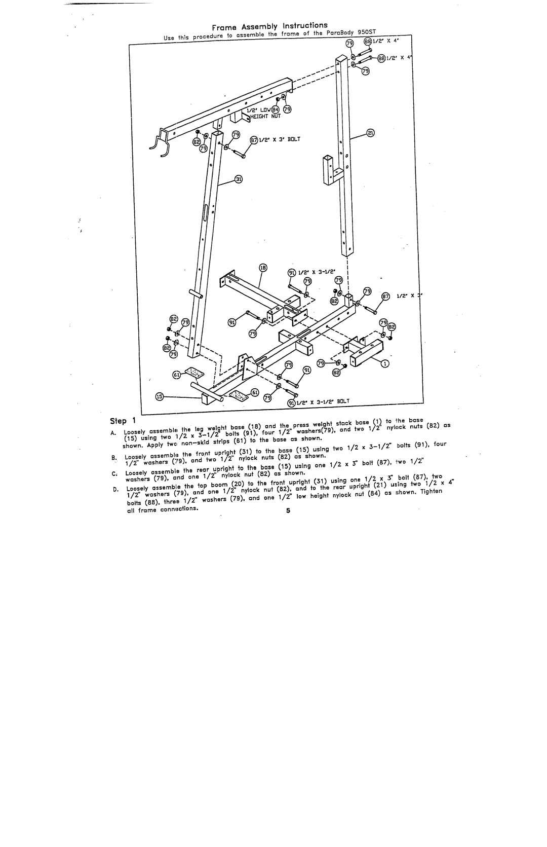 ParaBody 950102 manual Frame Assembly Instructions 