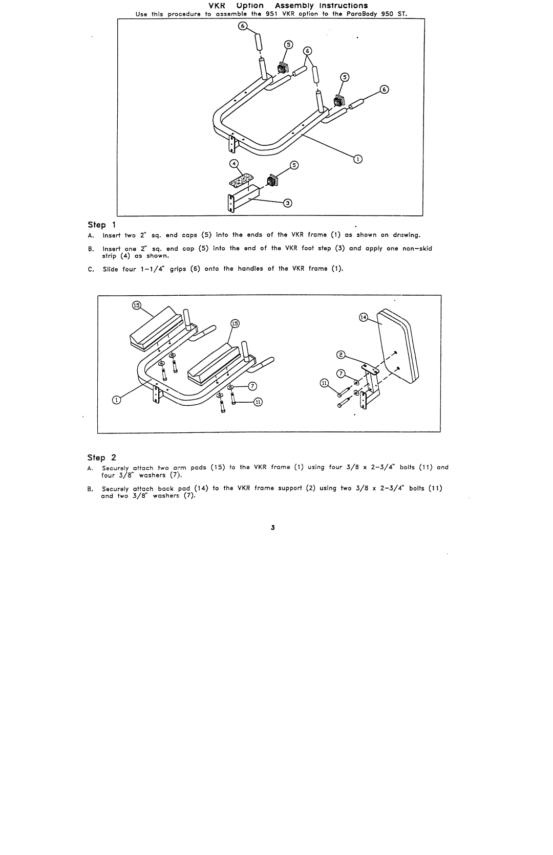 ParaBody 951 manual VKR Uption Assembly Instructions 