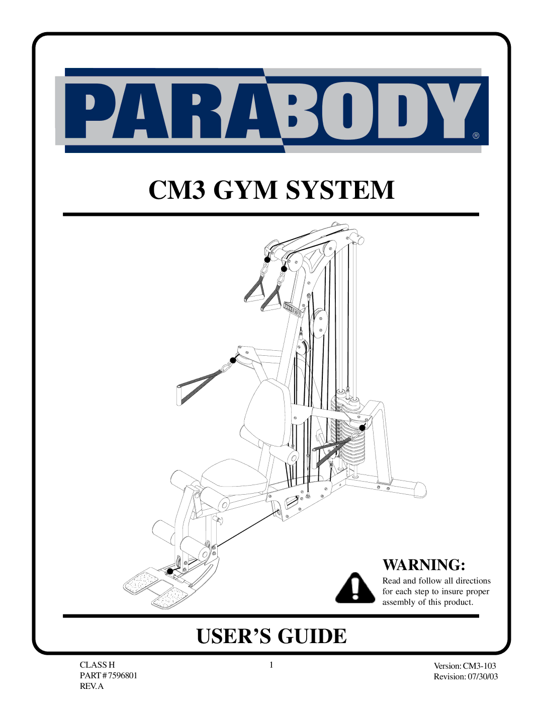 ParaBody cm3 manual CM3 GYM System 