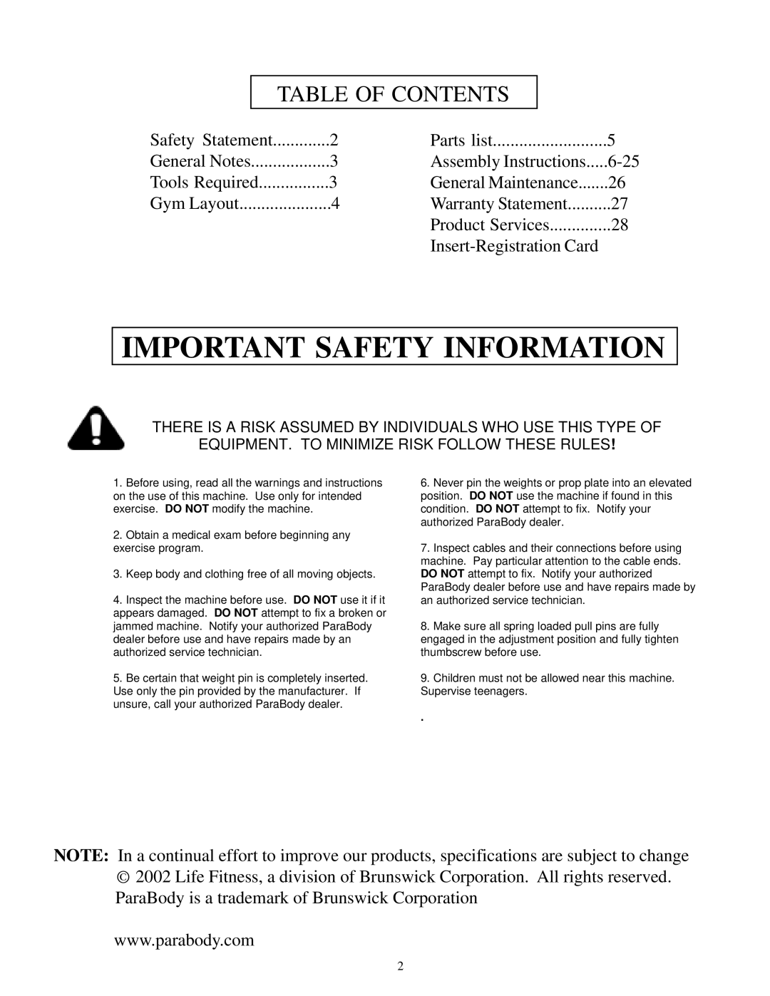 ParaBody cm3 manual Important Safety Information 