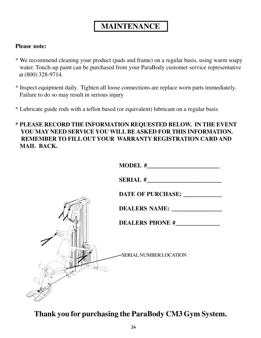 ParaBody cm3 manual Maintenance 