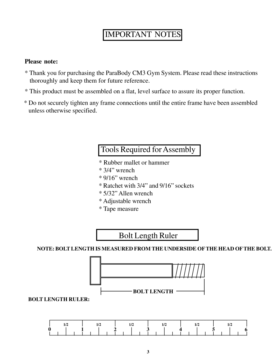 ParaBody cm3 manual Important Notes 