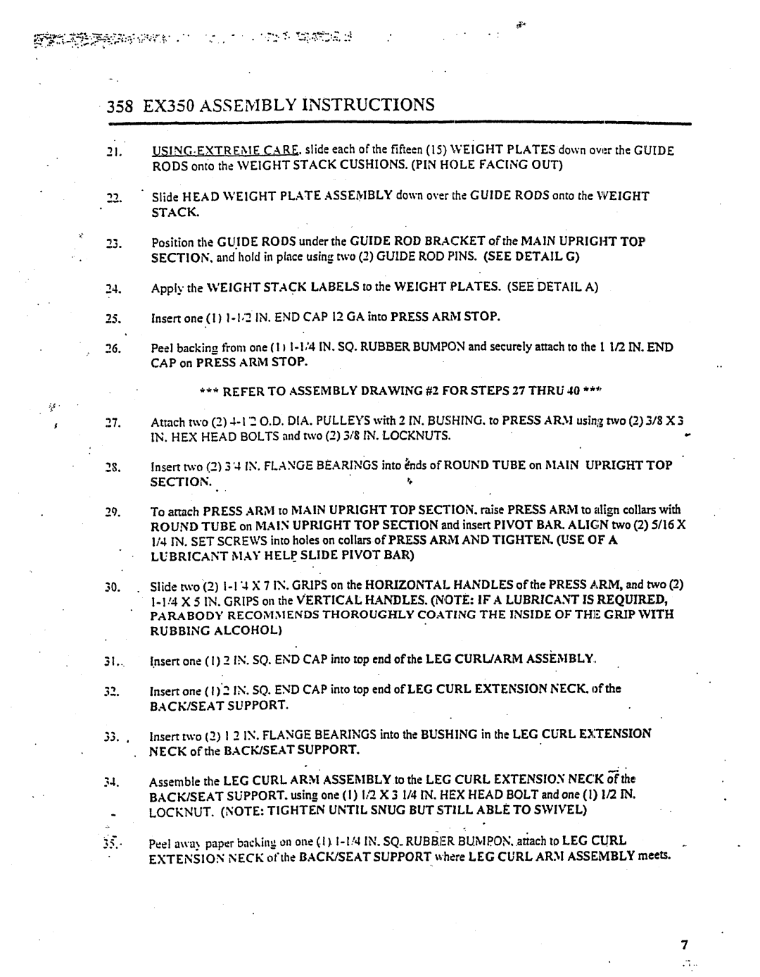 ParaBody ex 350 manual Refer to ASSEMBLYDRAWING#2 for Steps 27 Thru 40 **~, Section, Rubbing Alcohol 