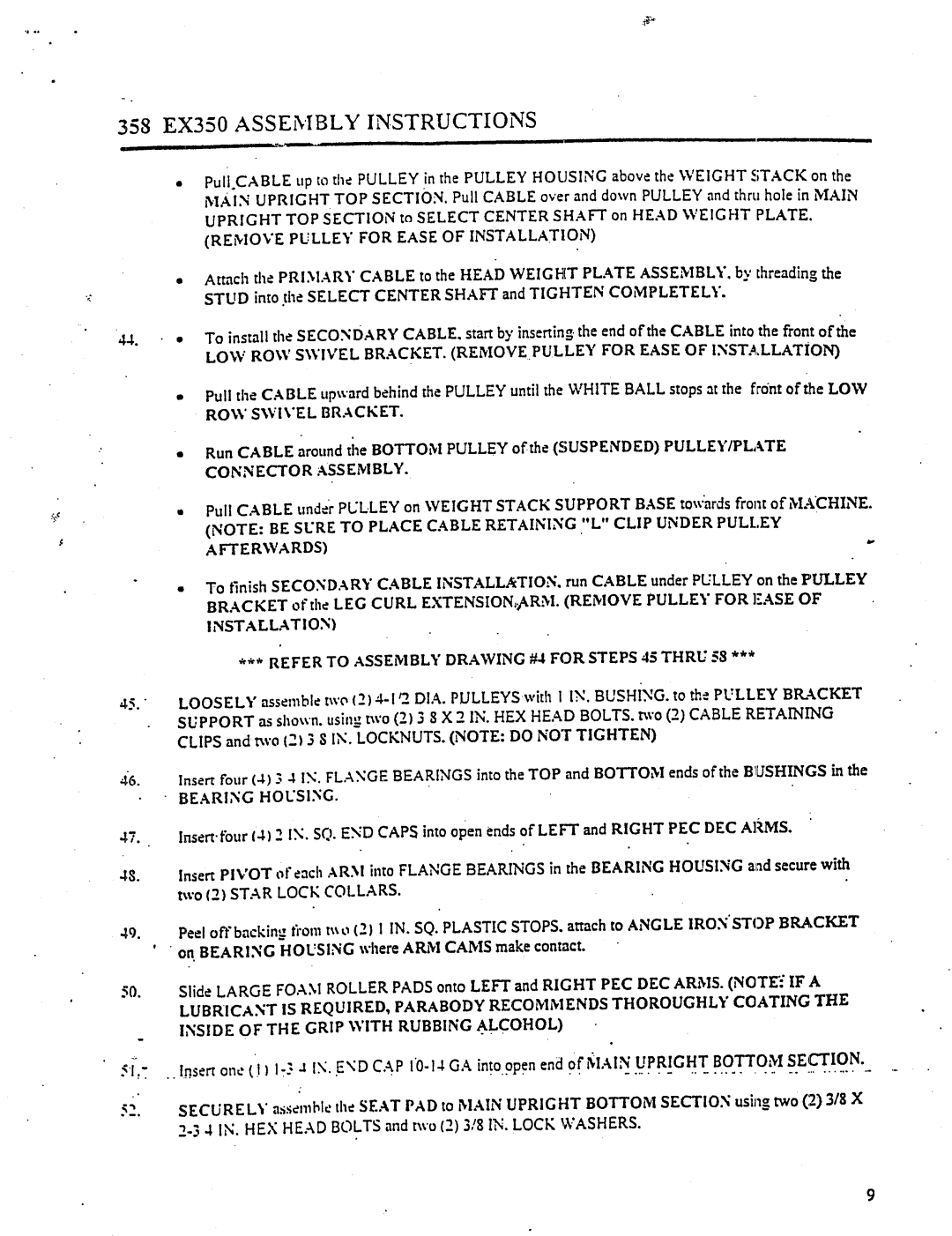 ParaBody ex 350 manual Referto ASSEMBLYDRAWING#4 for Steps 45 THRU58, Bearing Housing 