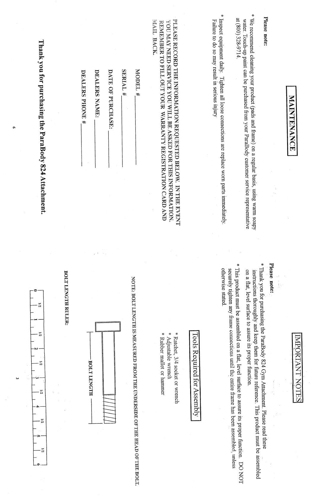 ParaBody Fitness Equipment manual 