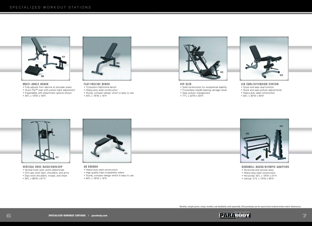 ParaBody Free Weight Systems manual E C I a L I Z E D W O R K O U T S T a T I O N S 