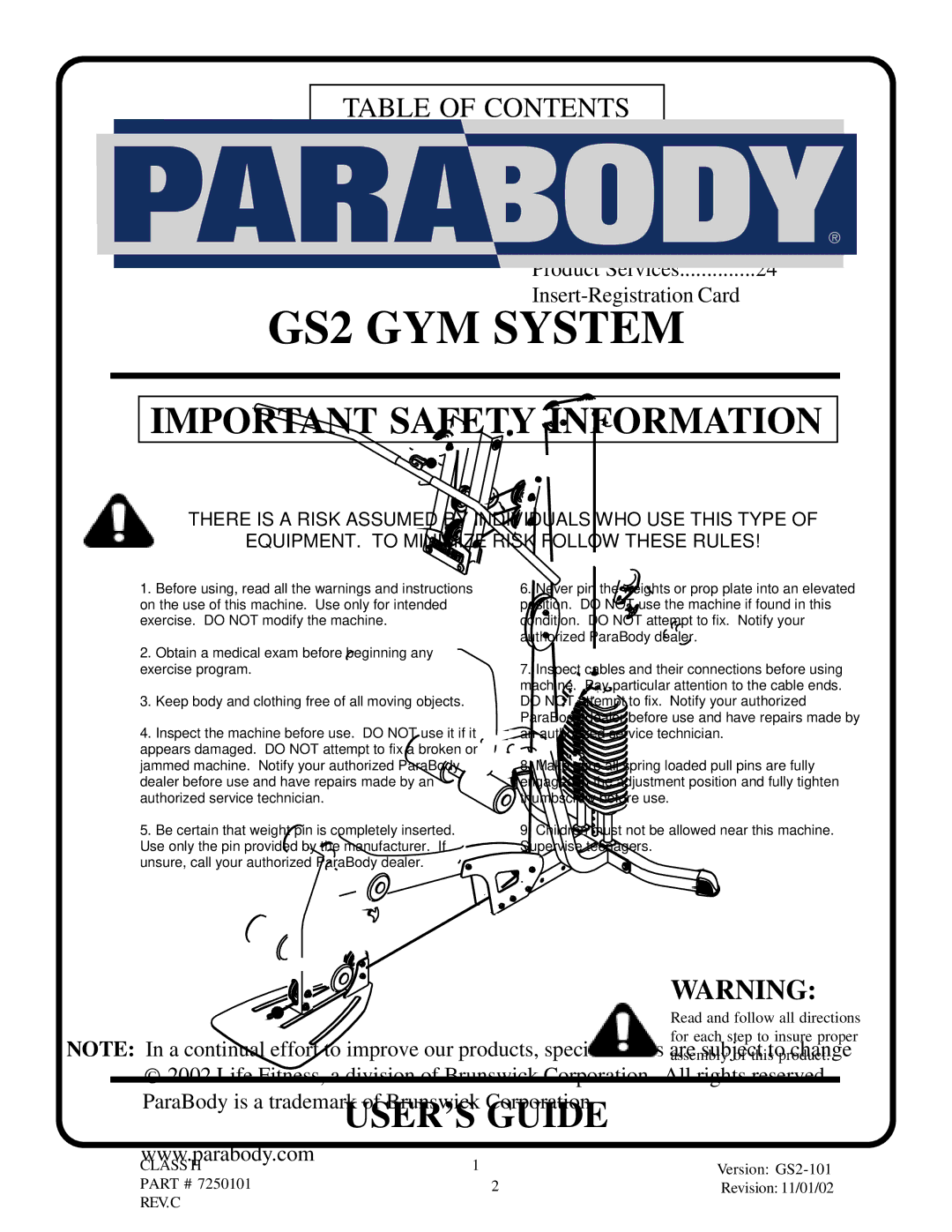 ParaBody GS2 manual Important Safety Information 