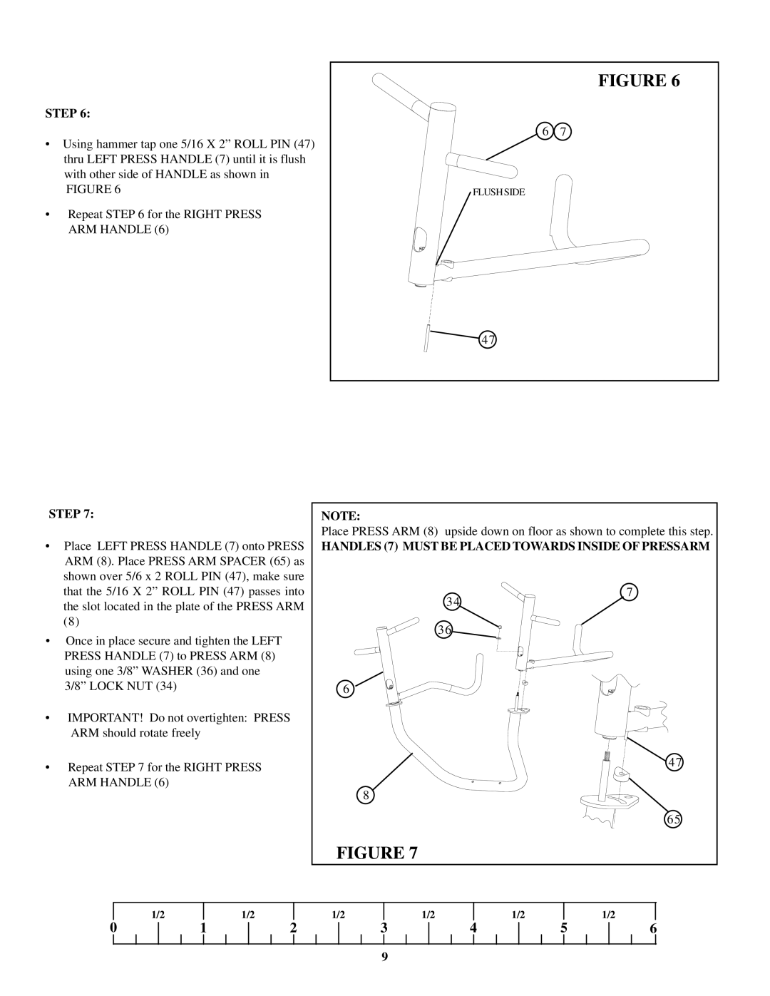 ParaBody GS2 manual Handles 7 Must be Placed Towards Inside of Pressarm 